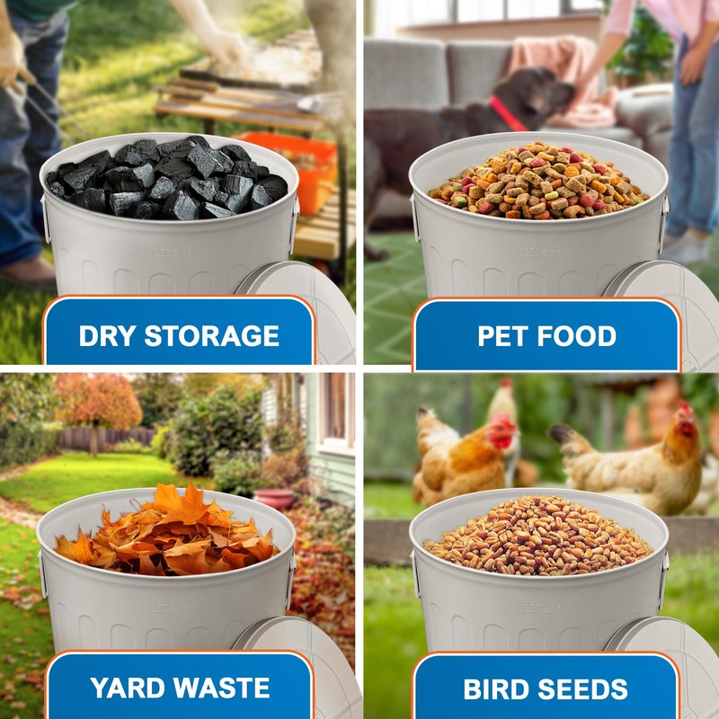 Plexon Galvanized Steel Round Trash Can with Lid Powder Coated