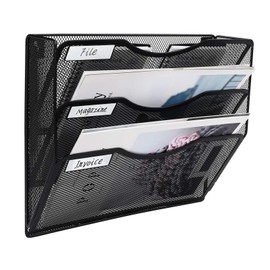 EasyPAG Office 3 Pocket Wall File Folder Holder Hanging Organizer Metal Magazine Document Rack Black