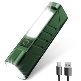 OUDEW Rechargeable EDC Flashlight with Red Beam and White LED Combo, 900 Lumens Portable Pocket Lights, USB-C Charging, IPX4, Triple Sources for Outdoors Emergency Working (Green)