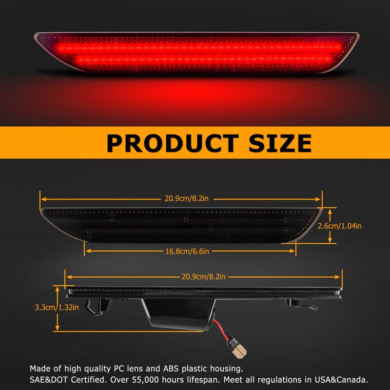 Gempro LED Side Marker Lights for Ford Mustang 2015-2023 Rear