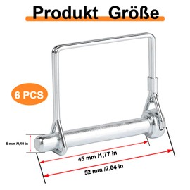 Sicherungsstift 5 x 45 MM, 6 Stück Kupplungsstift, Rechteck Splinte, Sicherungsbolzen, Rohrklappsplinte mit Rastverschluss, für Bauernhof Anhänger, Bauernhof, Garten, Silber