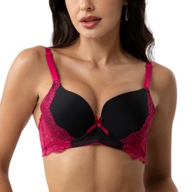 YooMee Push Up Bra for Women,Lace Bras with Underwire Cups,Comfort Padded T-Shirt Bra Add One Cup