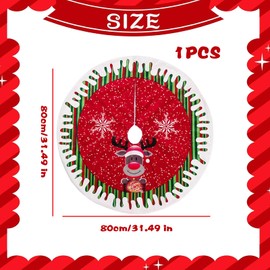 Christmas Tree Skirt, Red Christmas Tree Base Cover Christmas Tree Carpet Xmas Tree Floor Mat Xmas Christmas Tree Decorations with Snowflakes Reindeer Pattern for Christmas Holiday Party (Style-A)