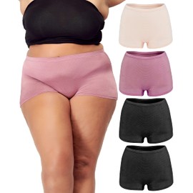 B2BODY Plus Size Breathable Womens Underwear 4 Pack Boyshort Boxer Brief Panties (6XL)