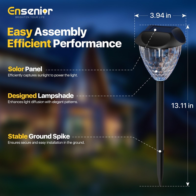 Ensenior 8-Pack Solar Lights Outdoor, Auto ON/Off 6500K LED Solar