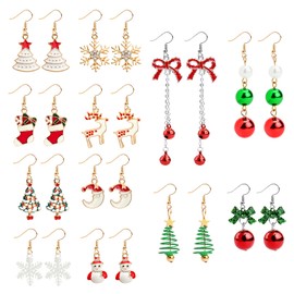 12 Pairs Christmas Earrings for Women Sparkling Christmas Tree Snowflake Earrings Xmas Earrings Christmas Drop Dangle Earrings Set for Women Girls
