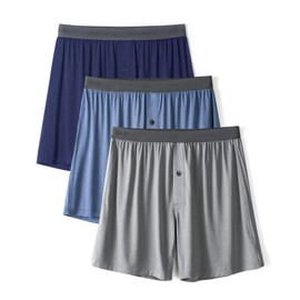 DAVID ARCHY Mens Underwear Bamboo Rayon Boxers for Men Breathable and Cool Men's Boxer Shorts with Button Fly 3 Pack (L,Light Blue/Navy Blue/Gray)