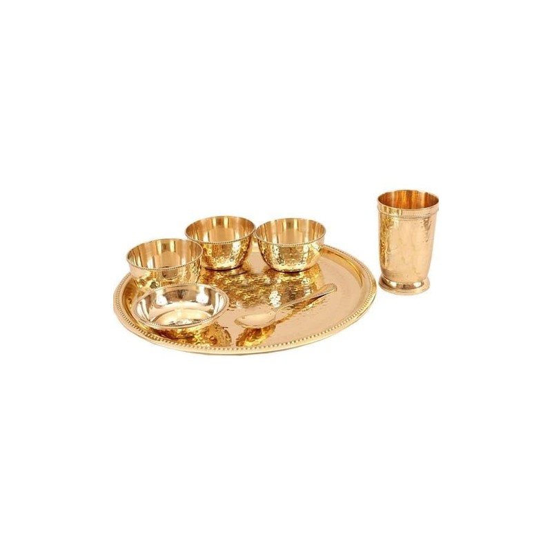 Bona fide Brass Dinner Set,Thali Set,7 Pieces hammered design heavy