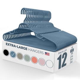 Neaties 19" XL Hangers for Plus Size Large Clothes - Extra Large Heavy Duty Oversized Plastic Coat Hanger - 12pk Blue