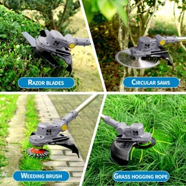 Weed Wacker Cordless, 4-in-1 Weed Wacker Battery Operated, 21V Electric Weed Eater, with 2 x 4.0Ah Batteries, String Trimmer, for Lawn, Yard and Bush Trimming (Gray)