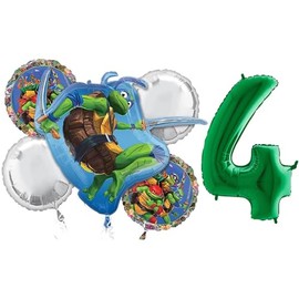 TMNT Party Bouquet of Balloons With Green Number 4