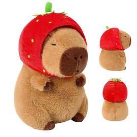 EWRGIJ Capybara Plush, 25CM/9.84 INCH Cute Strawberry Plushies Cartoon Rodent Plush Toy Stuffed Animal Realistic Plush Doll Toy, for Boys Girls Hugging Gifts(Strawberry)