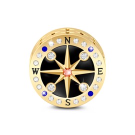 GNOCE Mysterious Compass Charm Bead S925 Sterling Silver Du bist Meine Welt Charm Beads for Bracelet Necklace Jewellery Gift for Women, Silver