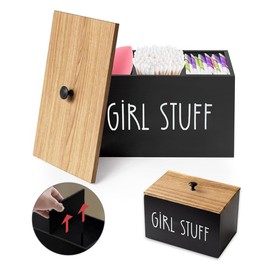 Chris.W Tampon Holder for Bathroom,Farmhouse Pad Orgainzier Container,Tampon Storage Container,Removable Organizer,Shark Week Wood Box with Lid, for Mom and Female Friends (Black)