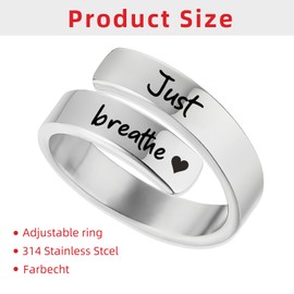 Adjustable Just Breathe Ring,Just Breathe Rings For Women, Stainless Steel Spiral Wrap Thumb Rings For Women Men,Adjustable Heart Ring,Anxiety Rings For Women,Encouragement Heart Felt Gift