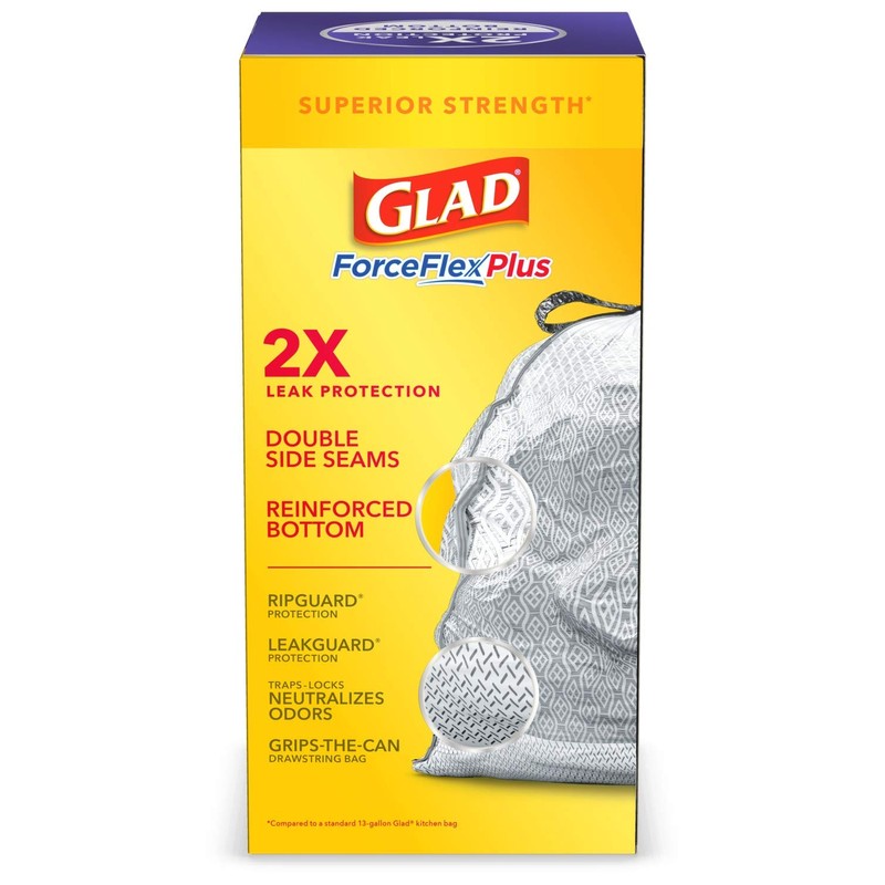 Glad Trash Bags, ForceFlexPlus Tall Garbage Drawstring Garbage Bags -