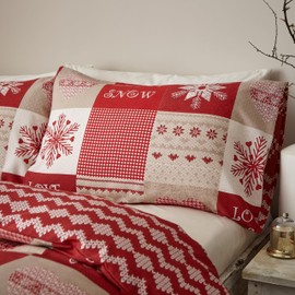 Catherine Lansfield Christmas Let It Snow Reversible Single Duvet Cover Set with Pillowcase Red