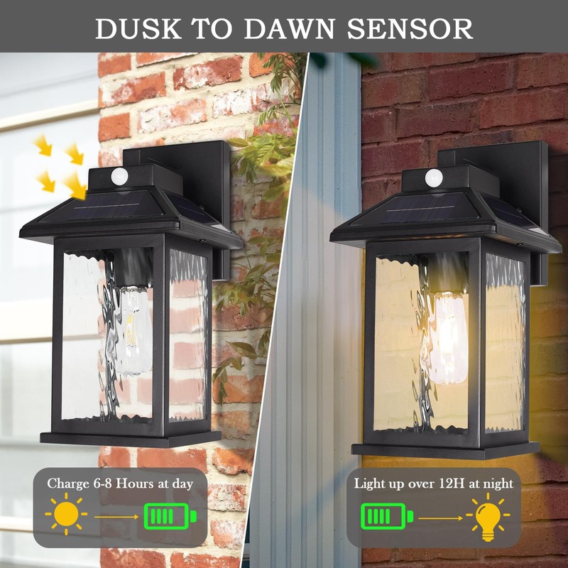 Solar Wall Lanterns Outdoor Motion Sensor, Solar Powered Porch Light