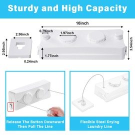 Retractable Clothesline, Extendable Wall, Retractable Washing Line, Wall Mounted, Retractable Clothesline, 5.1 m Stainless Steel Rope, Adjustable Clothesline (White)