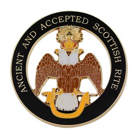 33rd Degree Double Headed Eagle (Wings Down) Ancient & Accepted Round Masonic Auto Emblem - [Gold & Black][3'' Diameter]