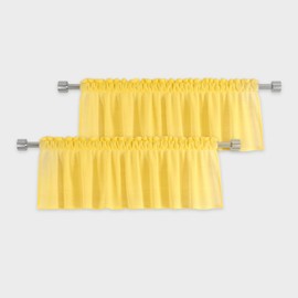 UPOPO 2 Pieces Yellow Valance for Windows 16 inch Sheer Linen Textured Open Weave Short Small Mini Curtains Topper Farmhouse Vintage Living Room Bedroom Door Kitchen Bathroom Rod Pocket 52"x16"