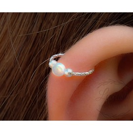 Tiny Cartilage Earring - Snug Silver Helix Piercing - 925 Silver 8mm Ring 3mm White Opal - Thin Helix Piercings Hoops