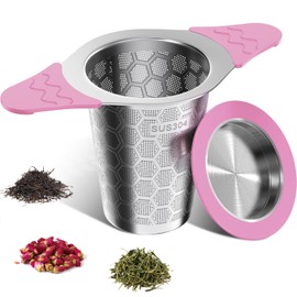 CTIANWXY Tea Infuser for Loose Leaf Tea,18/8 Stainless Steel Tea Infuser with Heat Proof Silicone Handles,Extra Fine Mesh Tea Strainers Filter Fine Tea Leaves Effectively,Fits TeaPots/Mugs-Pink