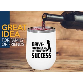 Golfer White Edition Wine Tumbler 12oz - Drive for dreams - Birdie Balls Practice Golf Balls Golfing Net Golfer Gifts for Men Backyard Game