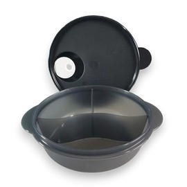 Tupperware CrystalWave Microwave Lunch Dish Divided Bowl Black with White Vent