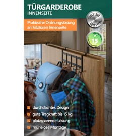 4smile Door Coat Rack for Hanging, Black - Stainless Steel Door Coat Rack Inside, Space-Saving Door Hooks for Hanging - Sturdy Door Hooks Inside, Door Hook Rail for the Back of the Door