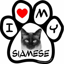 Imagine This Company I Love My Cat Paw Shaped Pet Magnet; Removable Magnets for Cars, Fridges, Lockers Stylish Pet Inspired Car Accessories, 5 1/2 x 5 1/2 inches, Black/White, I Love My Siamese