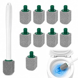 JeeLeeko Piedra Pomez para Baño, Escobilla para Inodoro con Cabezales Reemplazables, Cepillo para Baño Largo Mango, Elimina Sarro y Manchas Difíciles, 10 Cabezales Intercambiables