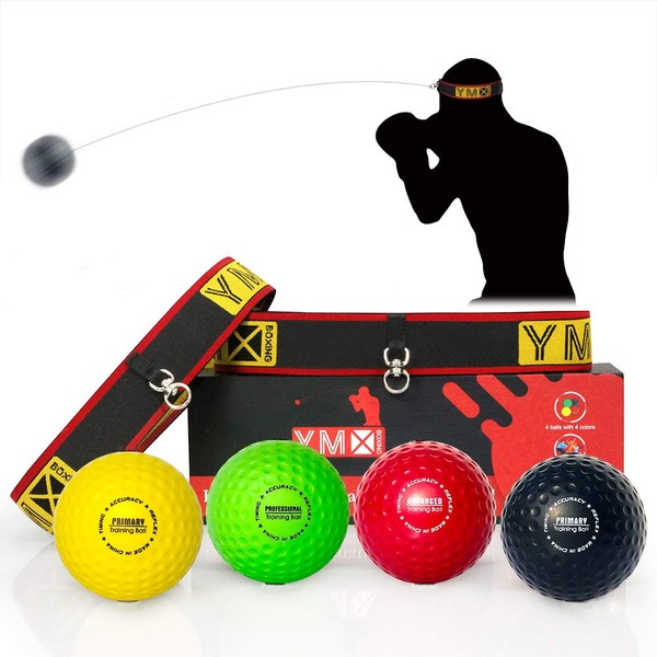 YMX BOXING Ultimate Reflex Ball Set - 4 React Reflex Ball Plus 2 Adjustable Headband, Great for Reflex, Timing, Accuracy, Focus and Hand Eye Coordination Training for Boxing, MMA and Krav Mega