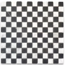 Stone Center Online C241XP Carrara White Nero Marquina Marble 1x1 Checkerboard Mosaic Tile Polish