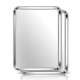 Homikit 2 Pack Baking Sheet, 16x12 Inches Stainless Steel Cookie Sheets for Baking, Large Toaster Oven Tray for Roasting Cooking, Metal Jelly Roll Pan Non Stick &Rustproof, Dishwasher Safe