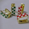 Checkered Hoop Earrings for Women Enamel Oval Hoop Earrings Small