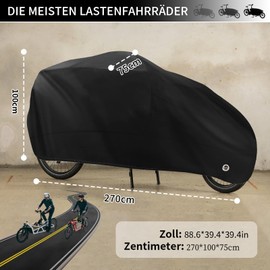 Cargo Bike Cover - Suitable for Single Track Cargo Bikes, All-Year Protection Cargo Bike with UV Protection, Tear-Resistant, Waterproof, Cargo Bike Tarpaulin, Tarpaulin for Cargo Bike 270 x 100 x 75