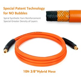 FYPower 3/8 Inch x 10 ft Hybrid Whip Air Compressor Hose Kit, 10 Pieces Lead in Air Hose Accessories kit, 1/4" NPT Air Coupler and Plug, Industrial Solid Brass Quick Connect, 360° Swivel Connector