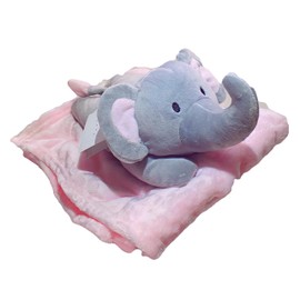BabyTown Luxury Super Soft Cosy Warm Blanket wiht Elephant Toy Set Pink - Gift Kids Baby Blanket Infant Newborn Baby Gifts, Christmas/Birthday/Receiving Gift / 75x100cm