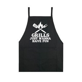 Grills Just Wanna Have Fun Apron Kitchen Cook Grill BBQ Chef Men Women Mom Dad Grilling Gift Food Father Barbeque Baking Funny