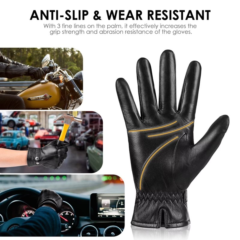 MAGILINK Genuine Sheepskin Leather Gloves for Men, Winter Warm Thinsulate