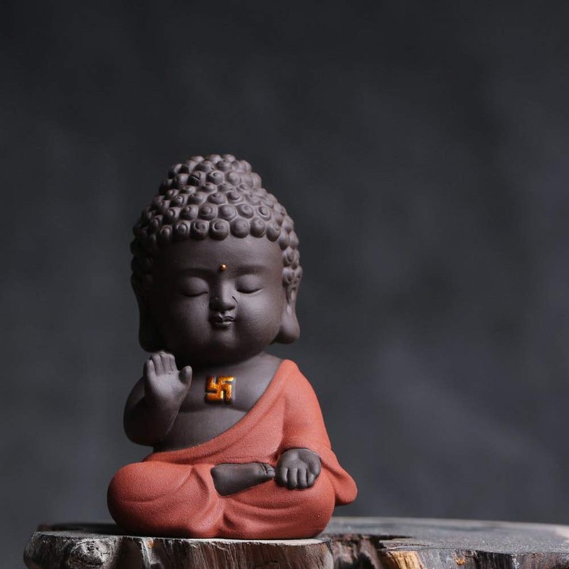 White Ceramic Little Cute Monk Figurine (01)