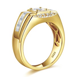 LOIPURI Moissanite Engagement Rings Men's Wedding Band 925 Sterling Silver 14K Gold Plated Wedding Promise Ring for Men 0.8CT Round Cut D Color VVS1 Clarity Anniversary Jewelry Gifts Sizes 8