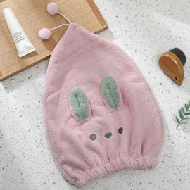 Microfibra sólido Sombrero de Pelo Secado rápido Linda Toalla Conejo Toallas Ducha para Mujer Textil para el hogar baño(Green,Pink)