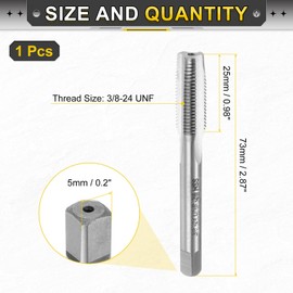 sourcing map Hand Taper Tap 3/8-24 UNF 2B Thread Taper Style Taps Straight Flute Screw Tapping Threading Tool High Speed Steel HSS6542