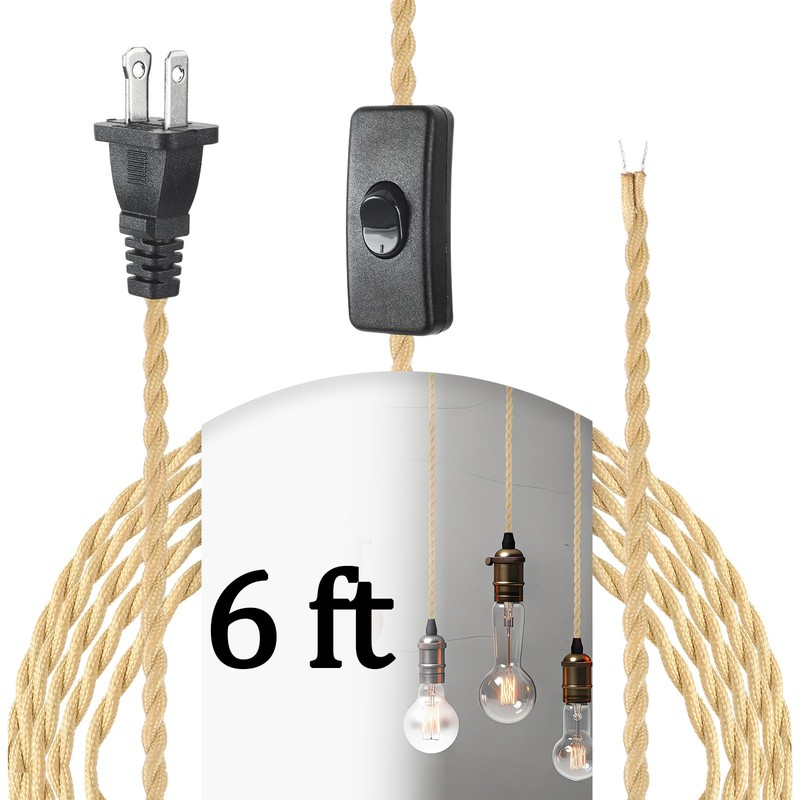 Relaxweex Twisted Cloth Covered Lamp Cord with Switch and Plug,