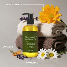 Sore Muscle Massage Oil for Women,Massage Therapy Oil for Soreness & Stiffness,Natural Oils with Lavender & Chamomile Essential Oils for All Skin Types（8oz）