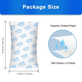 Large Desiccant Packs, 5 Packs 600 Gram Silica Gel Packets Reusable, Dehumidifier Packs for Car Desiccant, Large Moisture Absorbers for Car, Safe, 3D Filaments, Basement Garage