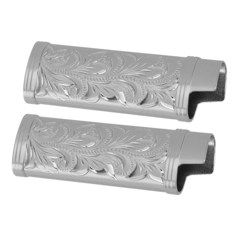 2Pcs Lighter Case Zinc Alloy Lighter Storage Container Floral Pattern