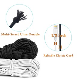 HEMYLU Elastic Cord 1/8 Inch (3MM) x 17FT, White Elastic String Bungee Shock Cord with Nylon Sleeve and Heavy Strength for Crafting DIY Sewing